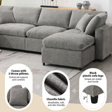 Modular Cloud Sofa Bed, 6 Seat Chenille Sectional Couch Set with Ottoman