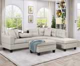 Sectional Sofa with Storage Ottoman, L-Shape Couch with 2 Pillows and Cup Holder,Sectional Sofa with Reversible Chaise for Living Room,Light Gray