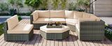 6 Piece Outdoor Conversation Set All Weather Wicker Sectional Sofa with Ottoman and Cushions and Small Trays