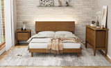 Queen 3 Piece Bedroom Set Mid Century Platform  Bed with Bookshelf