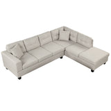 Sectional Sofa with Storage Ottoman, L-Shape Couch with 2 Pillows and Cup Holder,Sectional Sofa with Reversible Chaise for Living Room,Light Gray