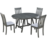 5-Piece Wood Dining Table Set Round Extendable Dining Table with 4 Dining Chairs