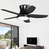 46 Inch Black Flush Mount Ceiling Fan with Light and Remote Control, Low Profile Ceiling Fan with 5 blades, 3 Light Color, 6 Speeds for Living Room, Bedroom, Children room, Matte Black