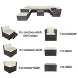 11 Piece patio Wicker Conversation Set, 10 Seater Patio Sectional Set with 3 Storage Box Under Seat Brown Wicker + White Cushion