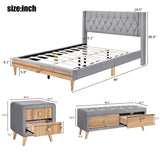 Queen 4-Piece Bedroom Set Upholstered Platform Bed with Two Nightstands