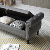 Grey Velvet Multifunctional Storage Rectangular Sofa Stool Buttons Tufted Nailhead Trim