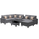 Gray 8Pc Reversible Sectional Sofa Couch with Interchangeable Legs, Pillows, Storage Ottoman, and a USB, Charging Ports, Cupholders, Storage Console Table