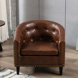 Leather Tufted Barrel ChairTub Chair for Living Room Bedroom Club Chairs