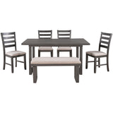 Grey 6-Piece Solid Wood Dining Room Set