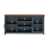 Devine 67 inch TV Stand Console for TVs up to 80 inches, No Assembly Required, Blue Denim and Whiskey Finish