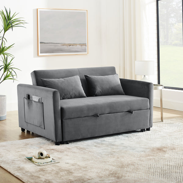 Convertible Sofa Bed Velvet Double Sofa with Pullout Bed, Seat with Adjustable Backrest