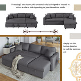 Gray Upholstered Sleeper Sectional Sofa with Storage Space