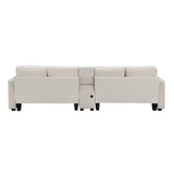 Upholstered Sofa with Console, 2 Cupholders and 2 USB Ports