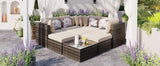 8-piece Outdoor Wicker Sofa Set, Rattan Sofa Lounger, With Colorful Pillows, Conversation Sofa, For Patio, Garden, Deck, Brown Wicker, Beige Cushion