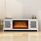 Mirror glass TV stand with electric fireplace, crystal decor doors, 7 colors choosen, remote control