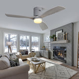 Low Profile Ceiling Fan With Lights 3 Carved Wood Fan Blade Noiseless Reversible Motor Remote Control With Light