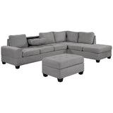 Sectional Sofa with Reversible Chaise, L Shaped  Couch Set with Storage Ottoman and Two Cup Holders for Living Room