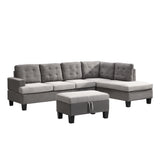 Sofa Set for Living Room with Chaise Lounge and Storage Ottoman Living Room Furniture Gray