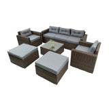 6 Piece Patio Rattan Wicker Outdoor Furniture Conversation Sofa Set with Removeable Cushions and Temper glass TableTop