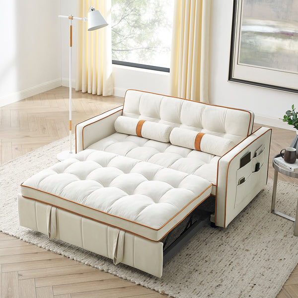 Pull Out Sleeper Sofa Bed 2 Seater with side pockets and Lumbar Pillows