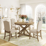 Natural Wood Style Dining Table Set with 4 Upholstered Chairs