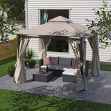 10*10 FT Softtop Metal Gazebo with Mosquito Net&Sunshade Curtains,Sturdy Heavy Duty Double Roof Canopy,Galvanized Steel Design Outdoor Tent,Suitable for Gardens,Patio,Backyard