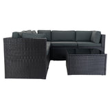 6 Pieces PE Rattan sectional Outdoor Furniture Cushioned  Sofa Set with 3 Storage Under Seat Black Wicker + Dark Grey Cushion