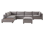 Light Gray Fabric 7 Piece Modular Sectional Sofa with Ottoman and USB Storage Console Table