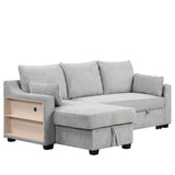 Pull Out Sleeper Sofa L-Shaped Couch Convertible Sofa Bed with Storage Chaise, Storage Racks and USB Ports