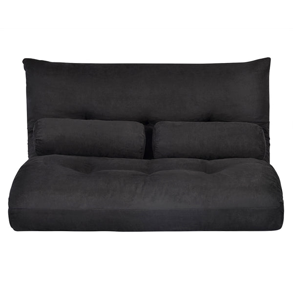 Black Adjustable Folding Futon Sofa with Two Pillows