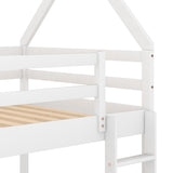 Twin over Twin Low Bunk Bed, House Bed with Ladder