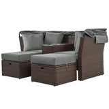 2-Seater Outdoor Patio Daybed Outdoor Double Daybed Outdoor Loveseat Sofa Set with Foldable Awning and Cushions for Garden, Balcony, Poolside, Grey