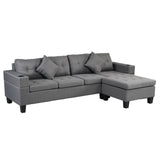 Sofa Set for Living Room with L Shape Chaise Lounge, cup holder - grey