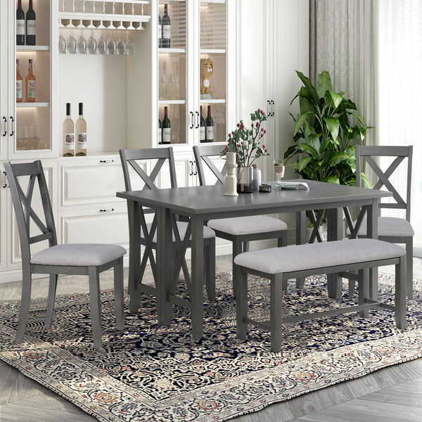 Grey 6-Piece Family Dining Room Set Solid Wood