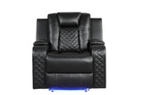 Benz LED & Power Recliner 3 PC Made With Faux Leather in Black