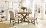 Natural Wood Style Dining Table Set with 4 Upholstered Chairs