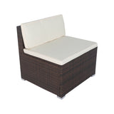 11 Piece patio Wicker Conversation Set, 10 Seater Patio Sectional Set with 3 Storage Box Under Seat Brown Wicker + White Cushion