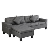 Sofa Set for Living Room with L Shape Chaise Lounge, cup holder - grey