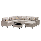 Beige Linen Fabric 8Pc Reversible Sectional Sofa