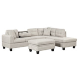 Sectional Sofa with Storage Ottoman, L-Shape Couch with 2 Pillows and Cup Holder,Sectional Sofa with Reversible Chaise for Living Room,Light Gray