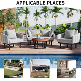 Luxury Modern 4-Piece Outdoor Iron Frame Conversation Set, Patio Chat Set with Acacia Wood Round Coffee Table for Backyard, Deck, Poolside, Indoor Use, Loveseat+Arm Chairs, Gray