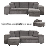 Modern L-Shape 3 Seat Reversible Sectional Couch, Pull Out Sleeper Sofa with Storage