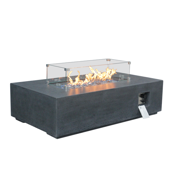 52 Inch Outdoor Concrete Propane gas rectangle Fire Pit table in Dark Gray color