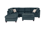 Contemporary 3pc Reversible Sectional Sofa Set W/ Ottoman Dark Blue Dorris Fabric Cushion Sofa Chaise Ottoman Couch Pillows