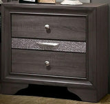 Contemporary Nightstand Gray Finish Silver Accents