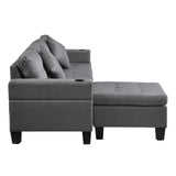 Sofa Set for Living Room with L Shape Chaise Lounge, cup holder - grey