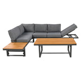 3-Piece Modern Multi-Functional Outdoor Sectional Sofa Set with Height-adjustable Seating and Coffee Table for Patio, Garden and Backyard (Grey)