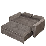 Pull Out Linen Upholstered Sleeper Bed attached two throw pillows, Dual USB Charging Port