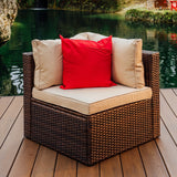 7 Piece Patio Furniture Wicker Conversation Set, Brown/ Beige