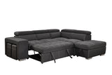 Pull Out Sectional Sofa with Adjustable Headrest Sleeper with Storage Ottoman